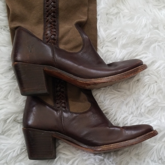 Frye Brown Leather And Canvas Boots - Picture 7 of 8